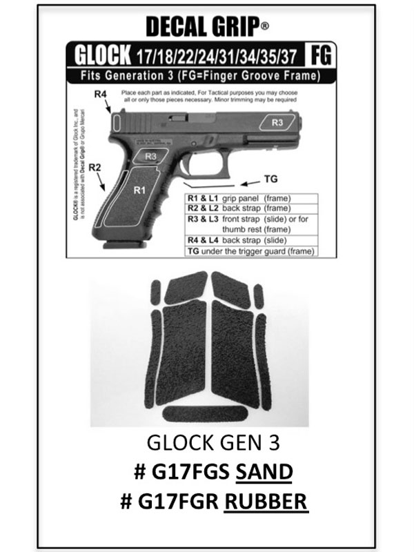 Decal Grip Frame Tape Rubber Texture for Glock 17/18/22/24/31/34/35/37